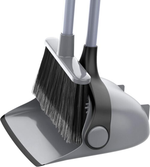 MR.SIGA Broom and Dustpan Set with Adjustable Long Handle, Upright Combo for Floor