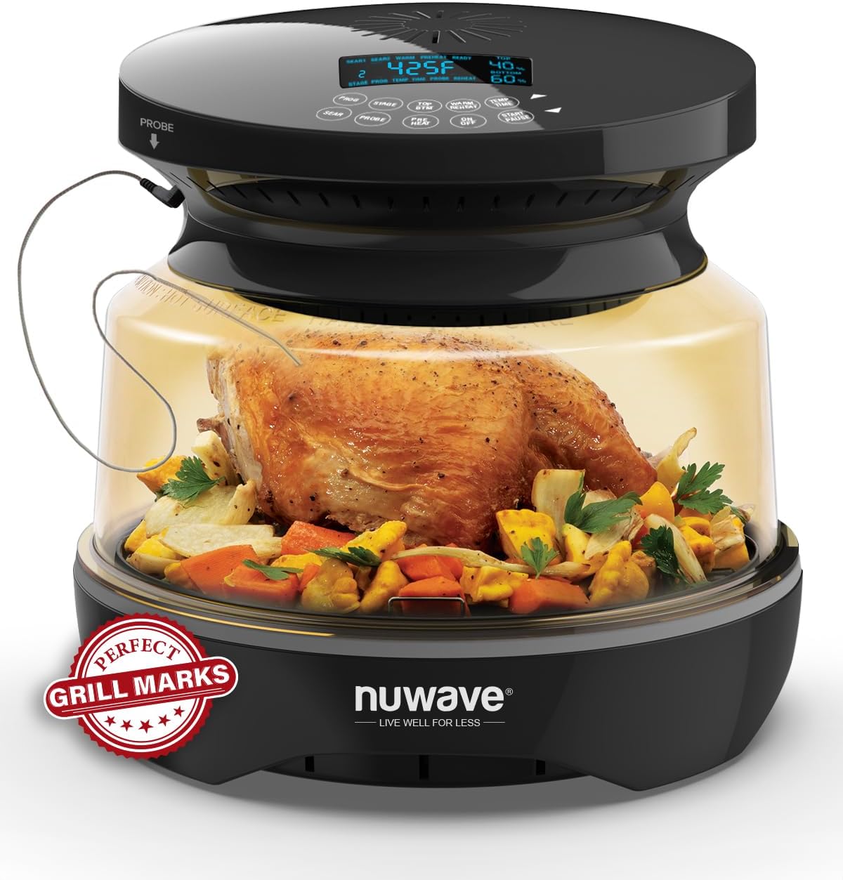 Nuwave Infra-Red Primo Grill Oven, Integrated Smart Thermometer, Nonstick Grill Bottom