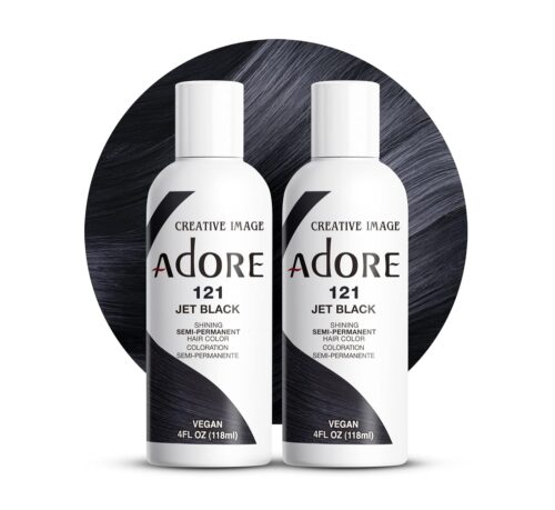 Adore Semi Permanent Hair Color - Vegan and Cruelty-Free Black Hair Dye - 4 Fl Oz - 121 Jet Black