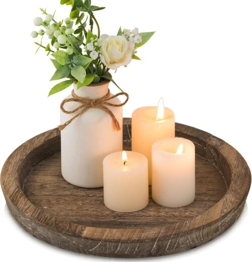 Hanobe Candle Plate Holder Tray: Round Wooden Decorative Candle Plate Small Farmhouse Table